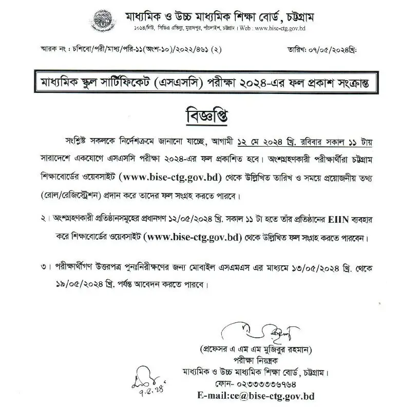 Chittagong Board SSC Result 2024